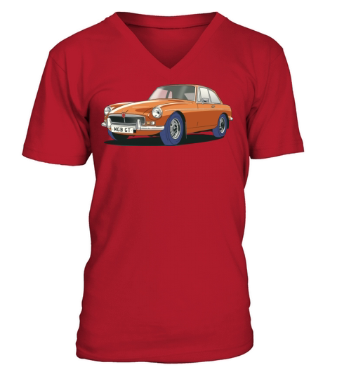 Mgb Gt Vintage Car In Bracken Orange V-Neck T-shirt