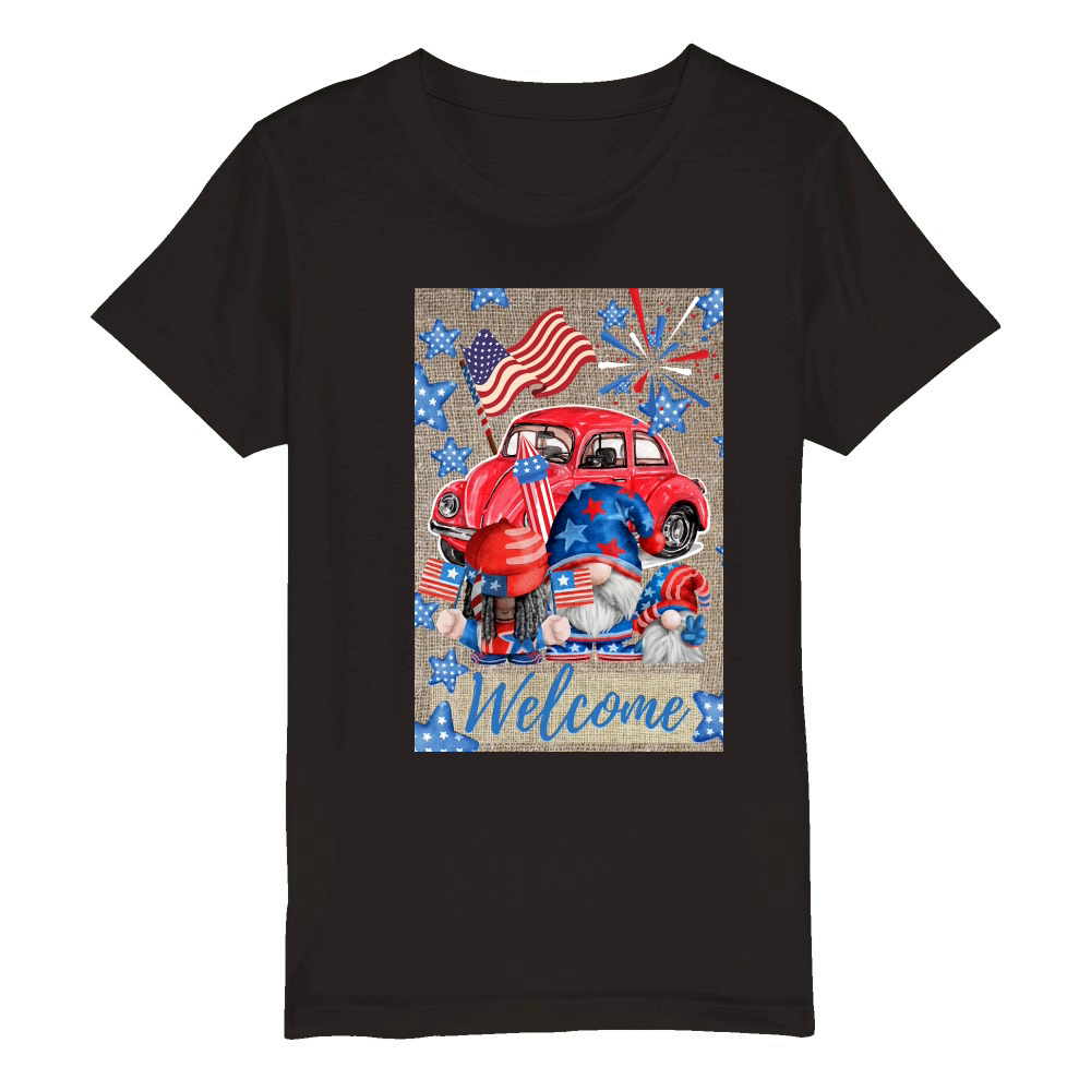 Welcome 4th of July Garden Sublimation Organic Kids Crewneck T-shirt