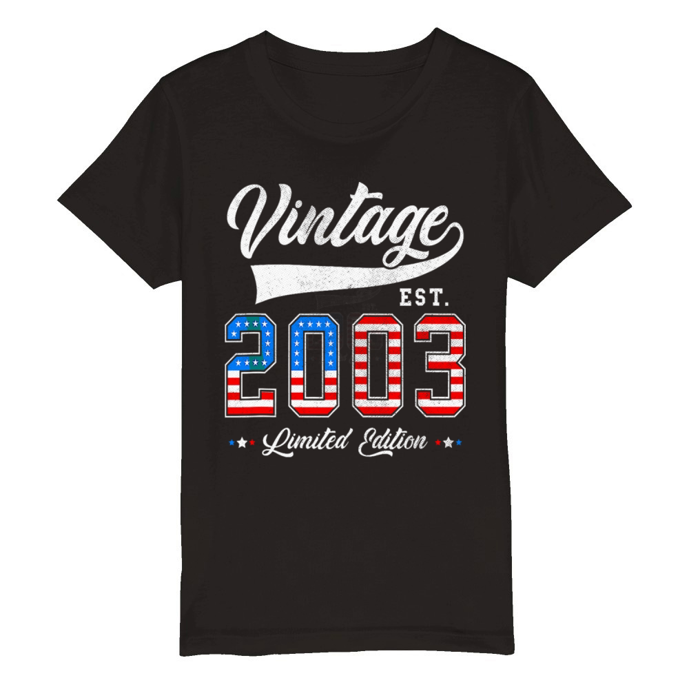20th Birthday Patriotic Vintage 2003 USA Flag 4th Organic Kids Crewneck T-shirt