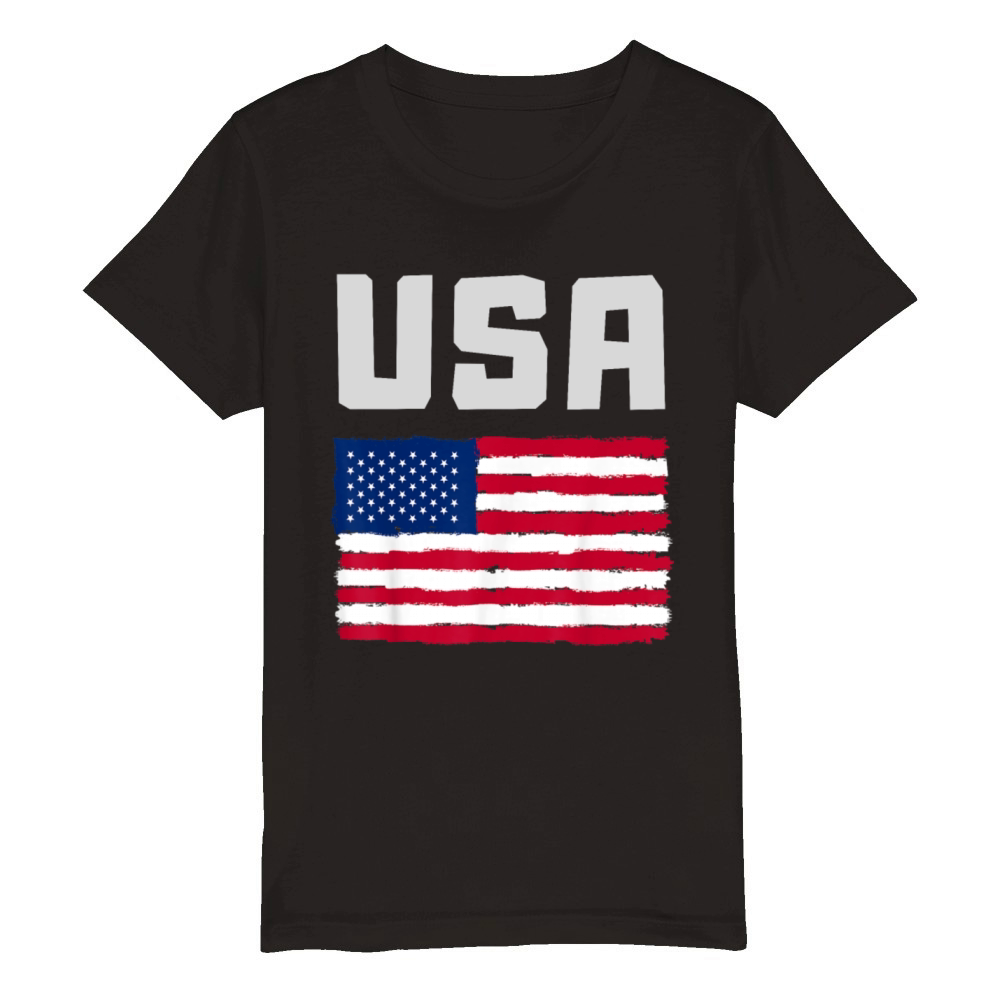 USA Flag Patriotic 4th of July America day of Inde Organic Kids Crewneck T-shirt