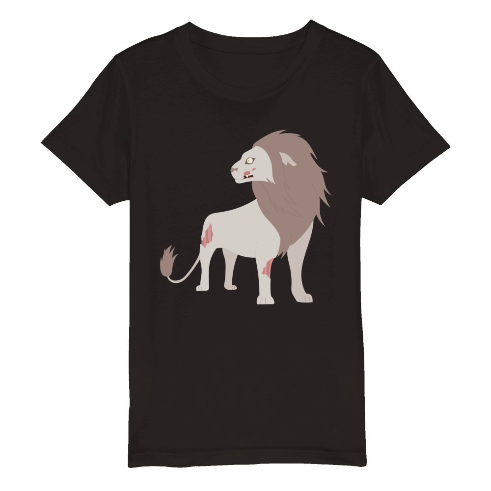 Zombie Lion Cartoon Funny Halloween Zombie Organic Kids Crewneck T-shirt