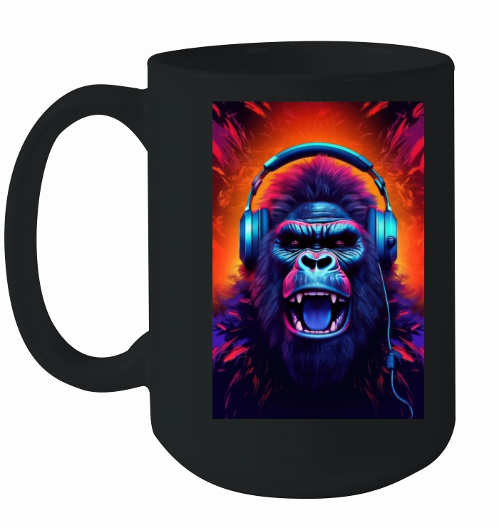Gorilla Headphones music art Ceramic Mug