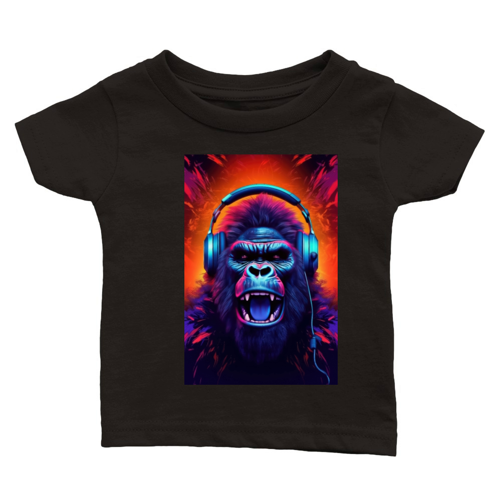 Gorilla Headphones music art Classic Baby Crewneck T-shirt