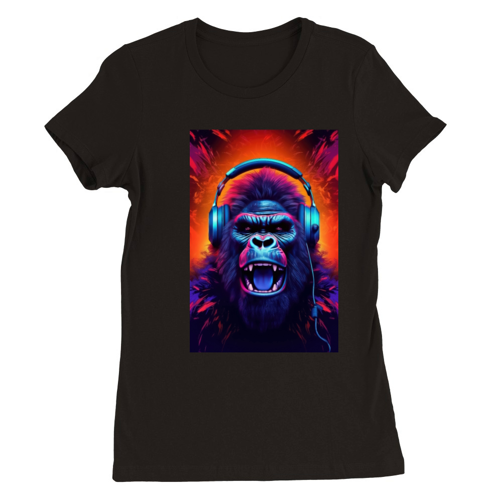 Gorilla Headphones music art Premium Womens Crewneck T-shirt