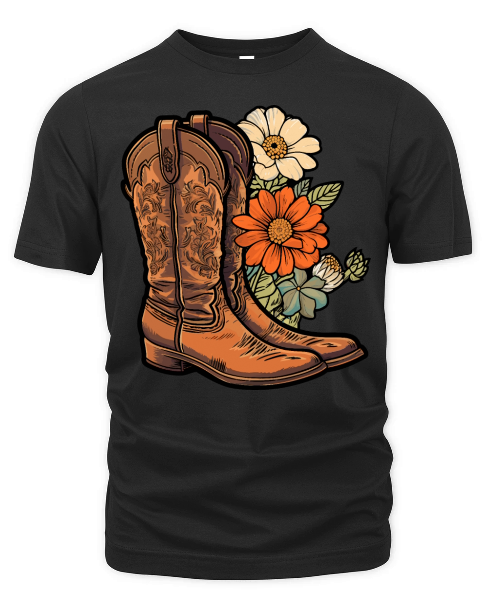 Cowboy Flower Boots Vintage Floral Cowboy Organic Unisex T-shirt