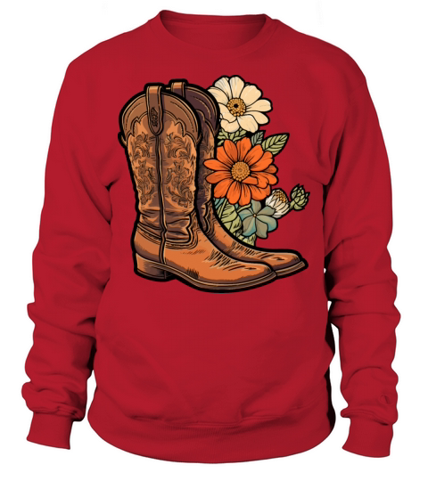 Cowboy Flower Boots Vintage Floral Cowboy Sweatshirt Unisex