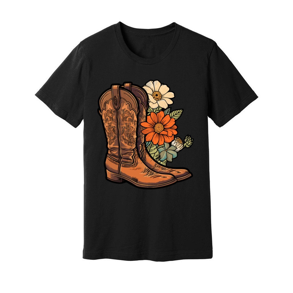 Cowboy Flower Boots Vintage Floral Cowboy Unisex Jersey Tee