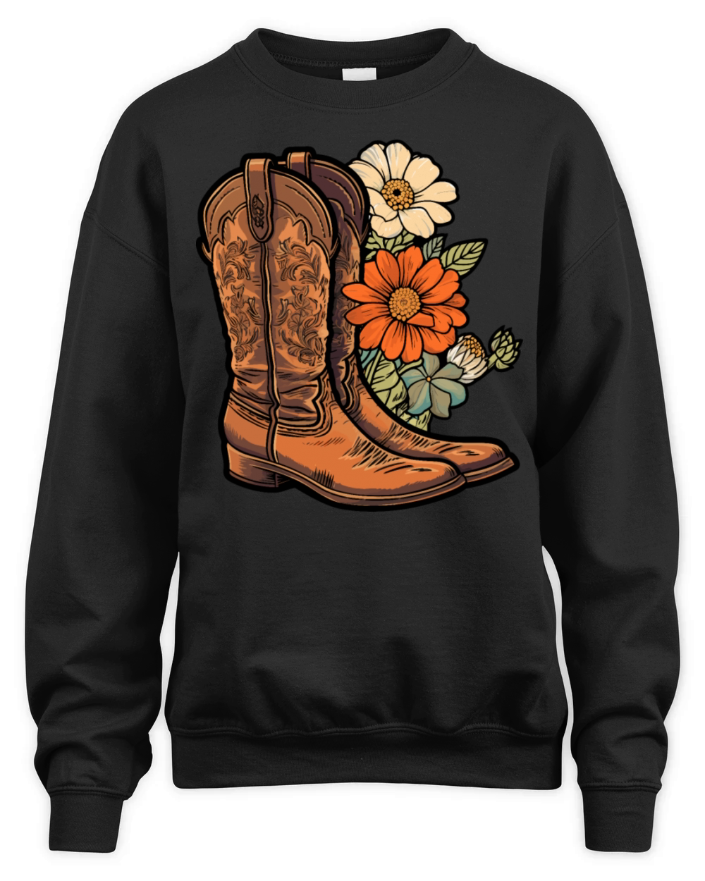Cowboy Flower Boots Vintage Floral Cowboy Unisex Premium Crewneck Sweatshirt