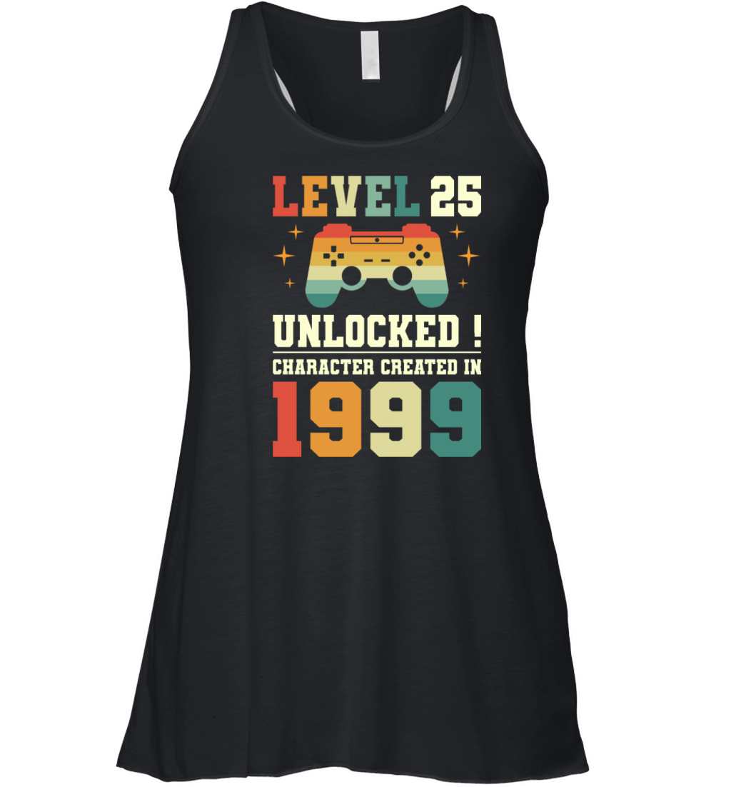 Geek Level 25 Unlocked 1999 25th Birthday Gamer Women's Flowy Tank Top