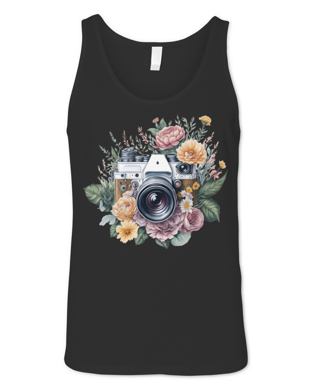 Retro Vintage Camera Flowers Unisex Jersey Tank