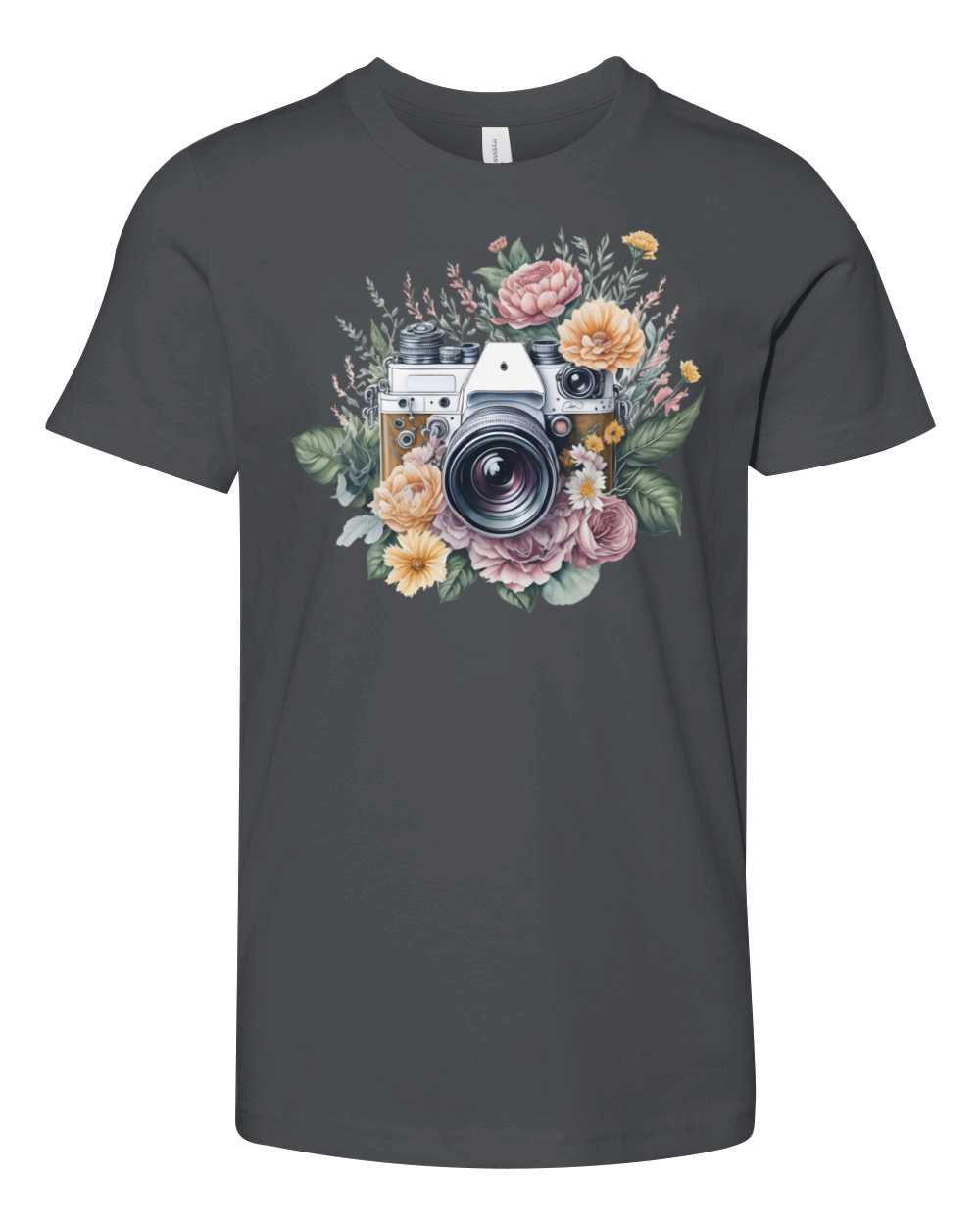 Retro Vintage Camera Flowers Youth Unisex Jersey Tee