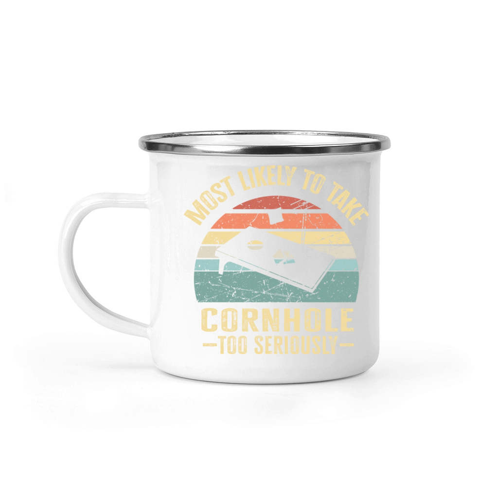 Most Likely To Take Cornhole Too Seriously Retro Camping Mug