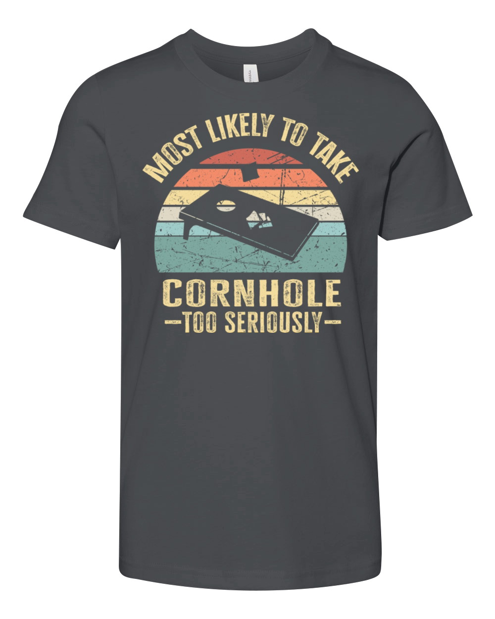 Most Likely To Take Cornhole Too Seriously Retro Youth Unisex Jersey Tee