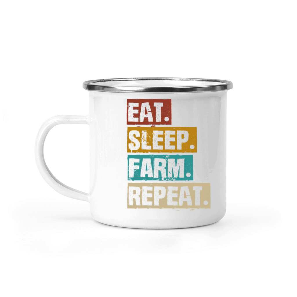 Eat Sleep Farm Repeat Retro Vintage Farmer Farming Camping Mug