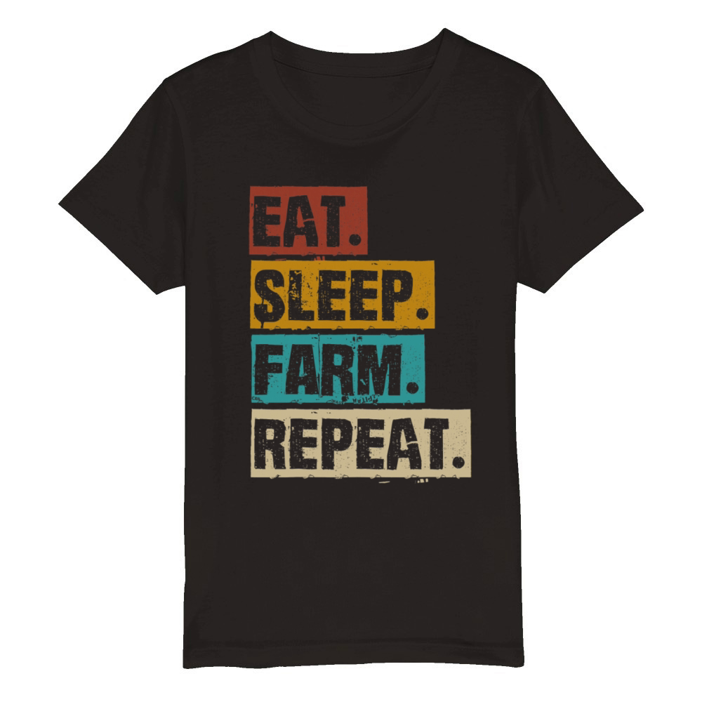 Eat Sleep Farm Repeat Retro Vintage Farmer Farming Organic Kids Crewneck T-shirt