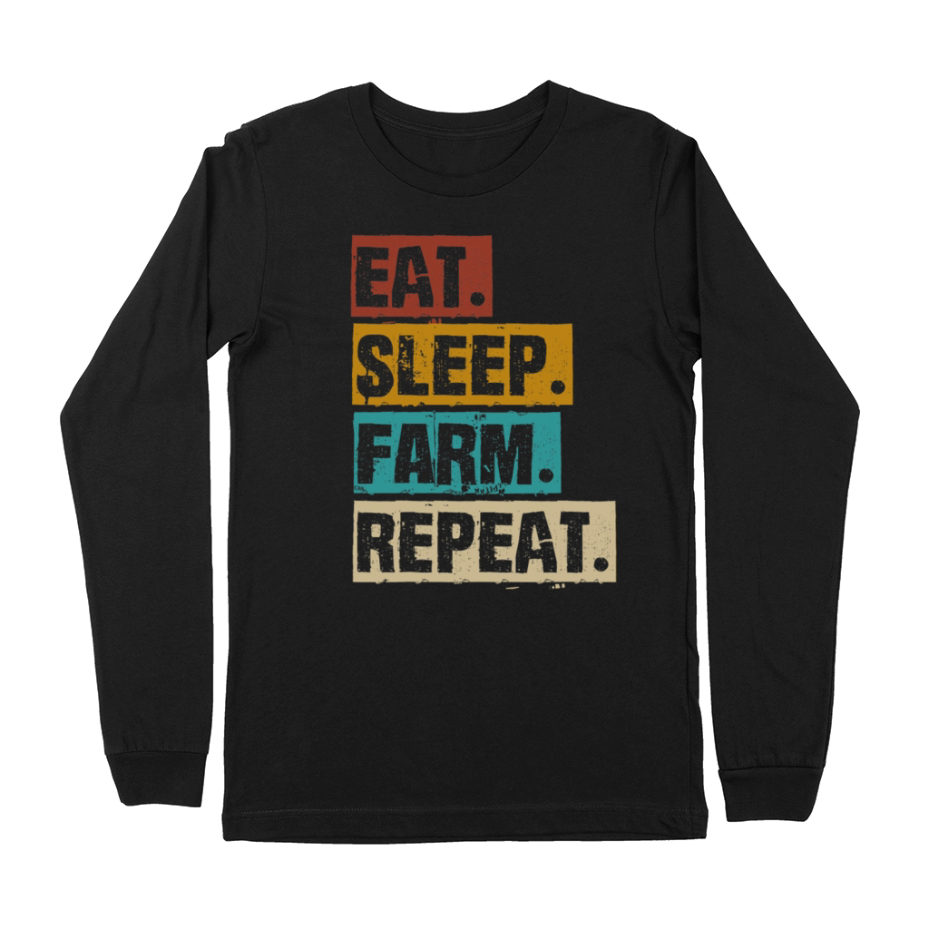 Eat Sleep Farm Repeat Retro Vintage Farmer Farming Premium Long Sleeve