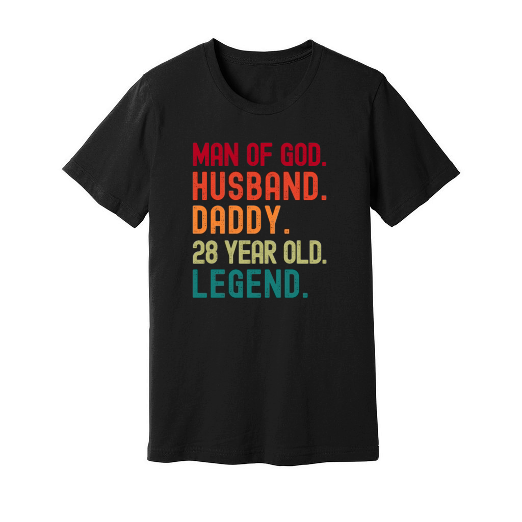 Man of God Husband Dad Funny 28th Birthday Unisex Jersey Tee