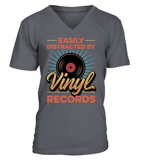 Easily Distracted By Vinyl Records Vintage Vinyls V-Neck T-shirt