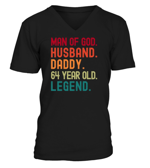 Man of God Husband Dad Funny 64th Birthday V-Neck T-shirt
