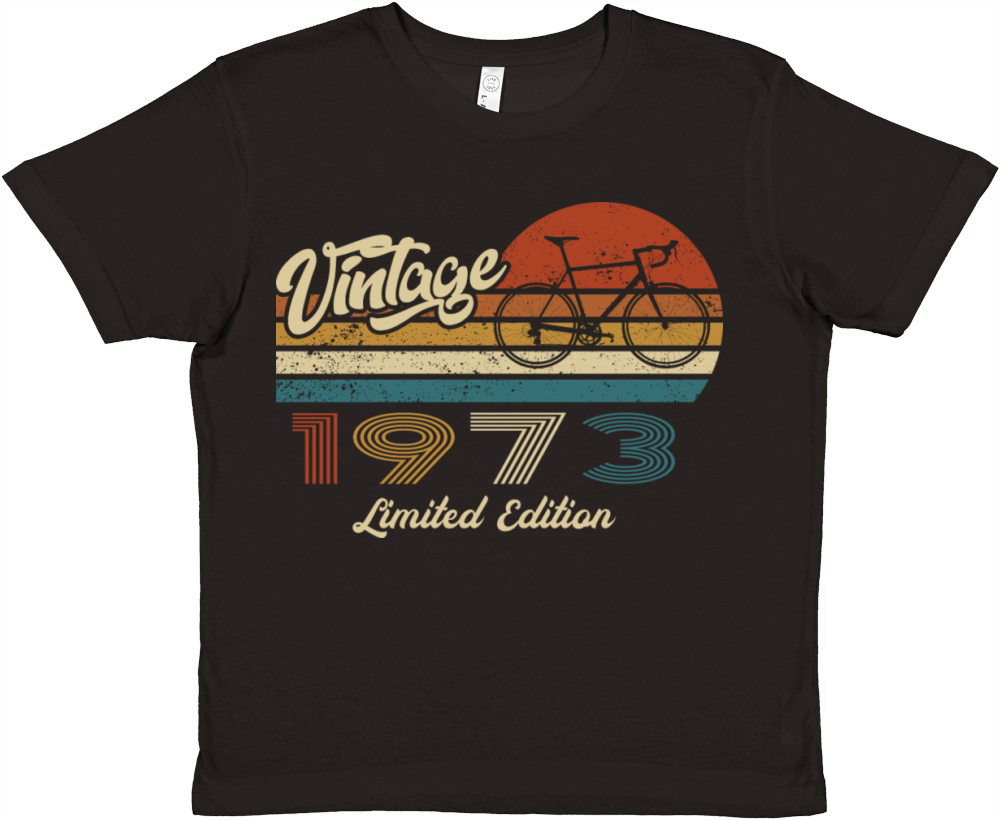 50 Birthday 1973 Vintage Retro Bicycle Cyclist Premium Kids Crewneck T-shirt