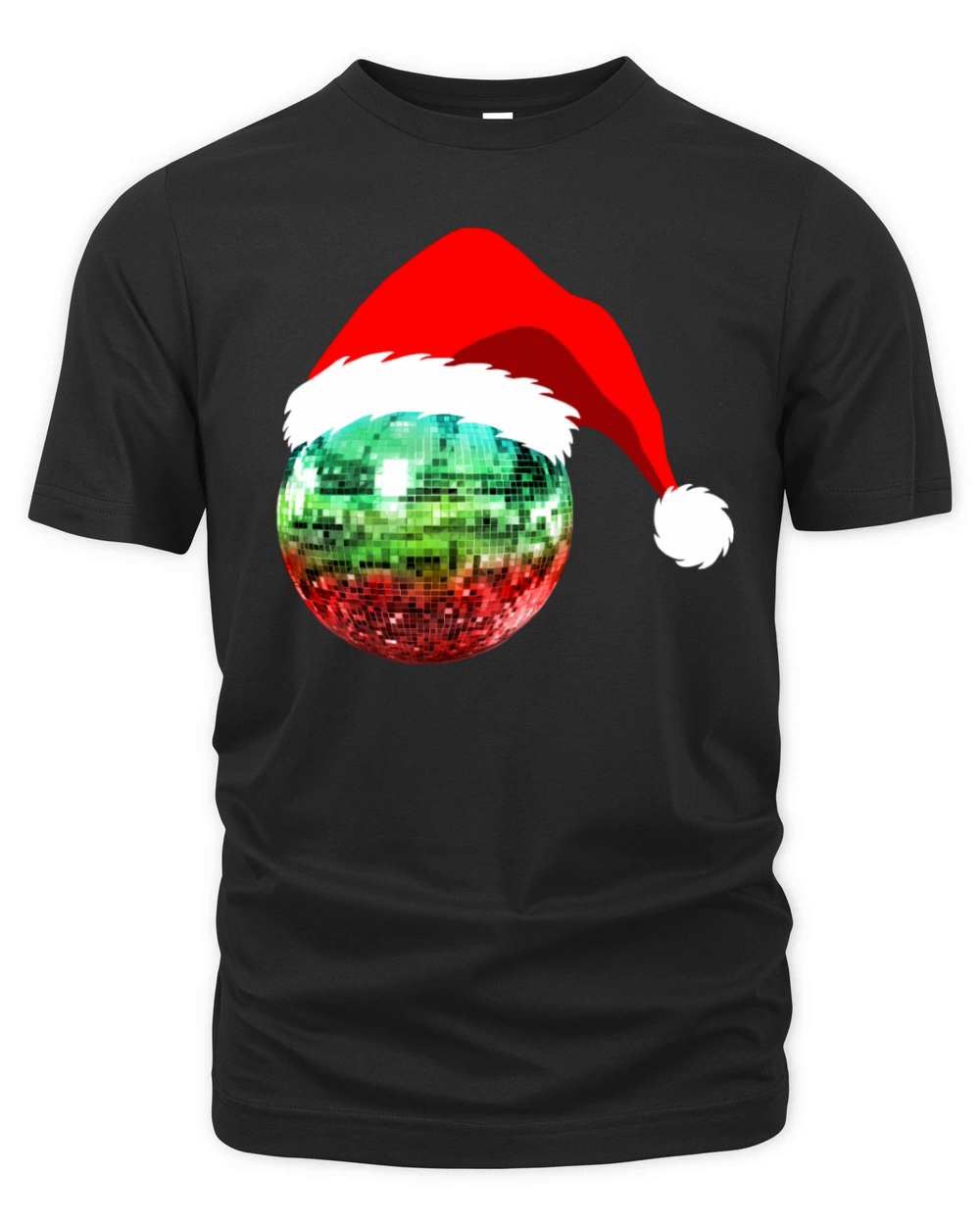 Red and Green Santa Christmas Disco Ball Organic Unisex T-shirt