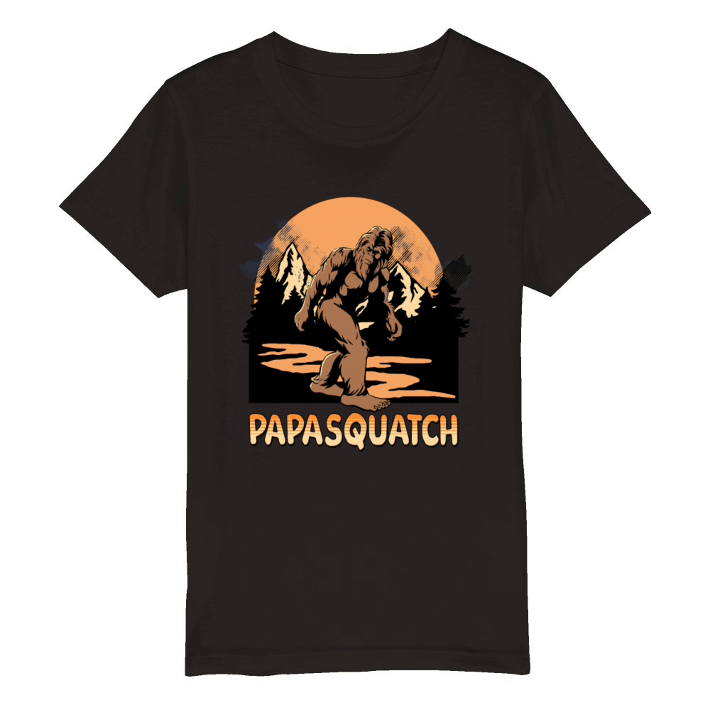 Papasquatch Funny Fathers Day Bigfoot Sasquatch Organic Kids Crewneck T-shirt