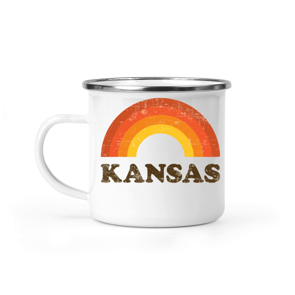 Vintage Kansas Souvenir Retro 60s Rainbow Camping Mug