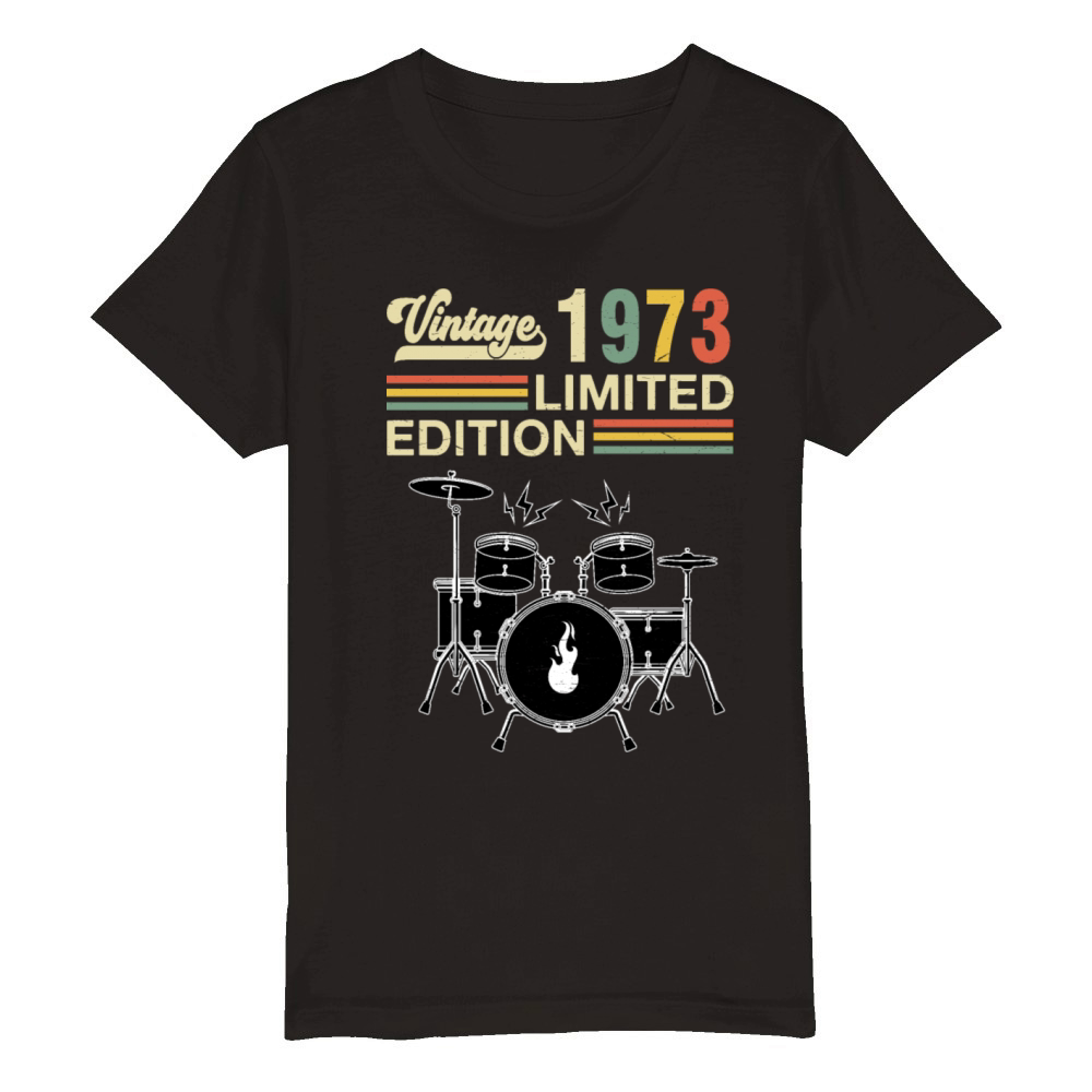 Vintage 1973 Drums 50th Birthday Drummer Organic Kids Crewneck T-shirt