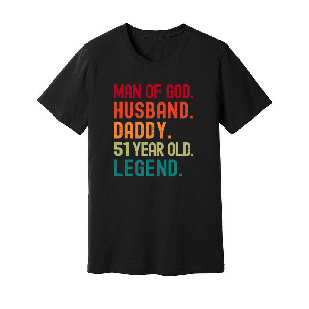 Man of God Husband Dad Vintage 51st Birthday Unisex Jersey Tee