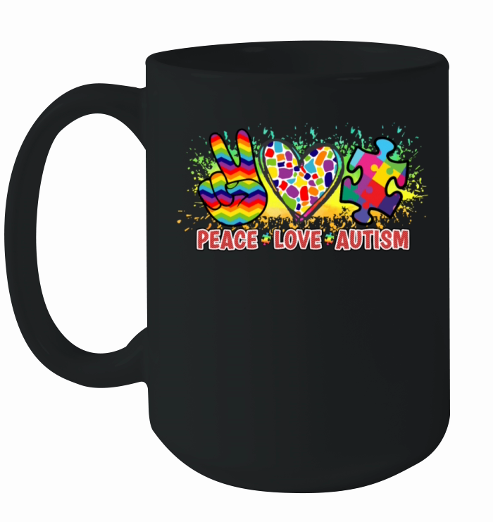 Peace Love Autism Awareness In April We Wear Blue Ceramic Mug