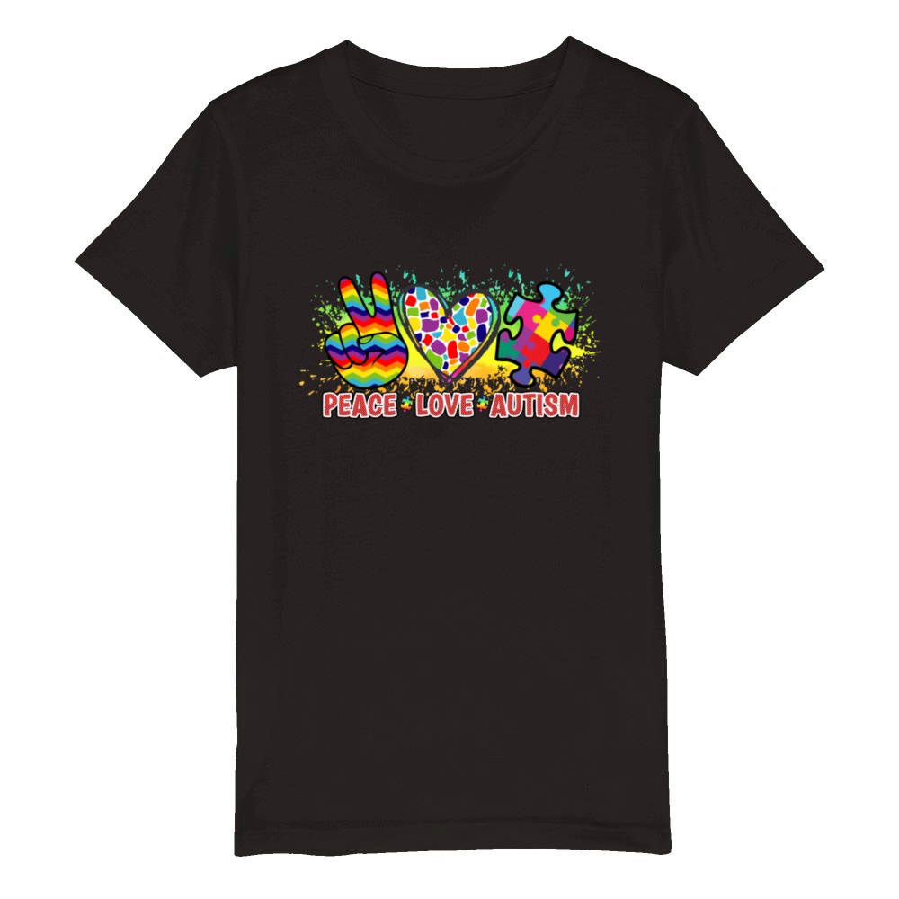 Peace Love Autism Awareness In April We Wear Blue Organic Kids Crewneck T-shirt