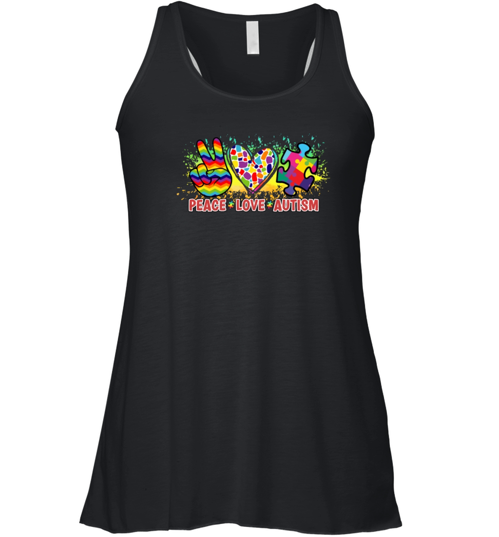 Peace Love Autism Awareness In April We Wear Blue Women's Flowy Tank Top