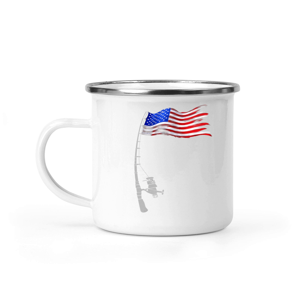 Vintage Fishing Rod American Flag Funny Fishing Camping Mug