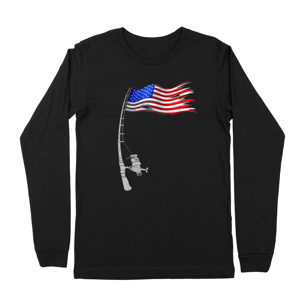 Vintage Fishing Rod American Flag Funny Fishing Premium Long Sleeve