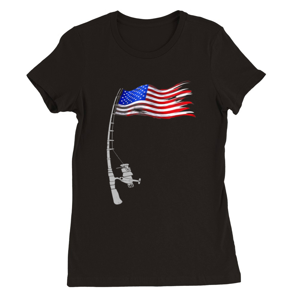 Vintage Fishing Rod American Flag Funny Fishing Premium Womens Crewneck T-shirt