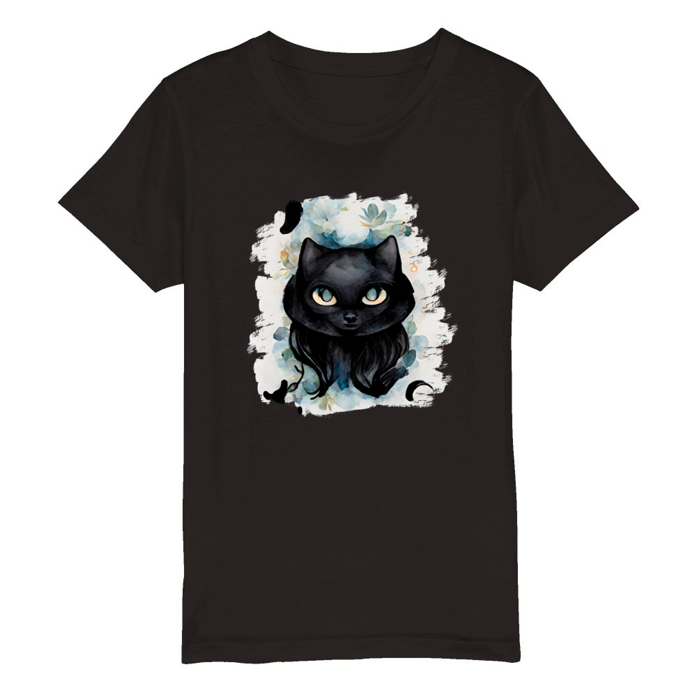 Scary Halloween Shirt Black Cat Tshirt Devil Cat Shirt Organic Kids Crewneck T-shirt