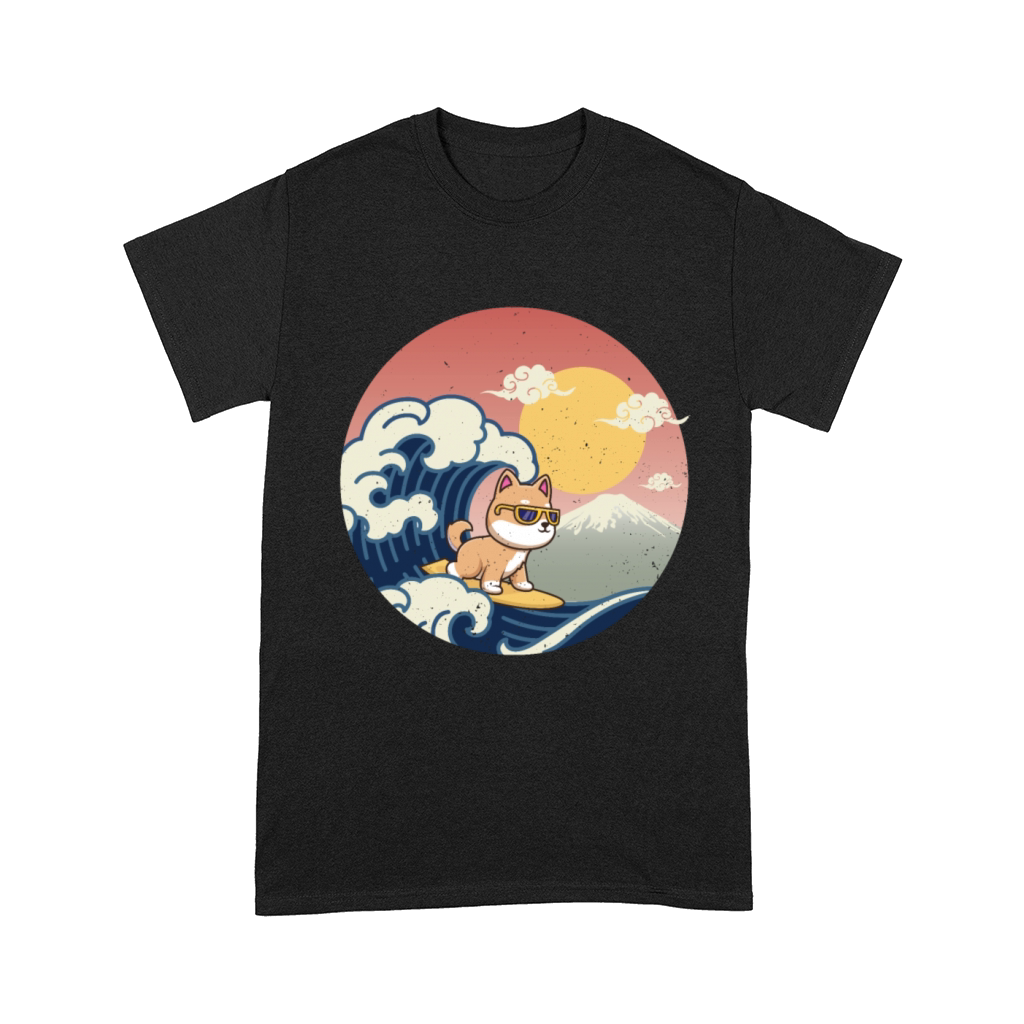 Vintage Sunset Surfing Shiba - Beach Summer Comfort T-shirt