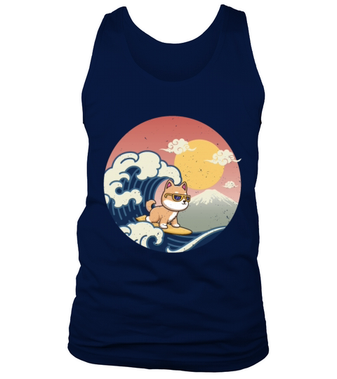 Vintage Sunset Surfing Shiba - Beach Summer Tank Top Unisex
