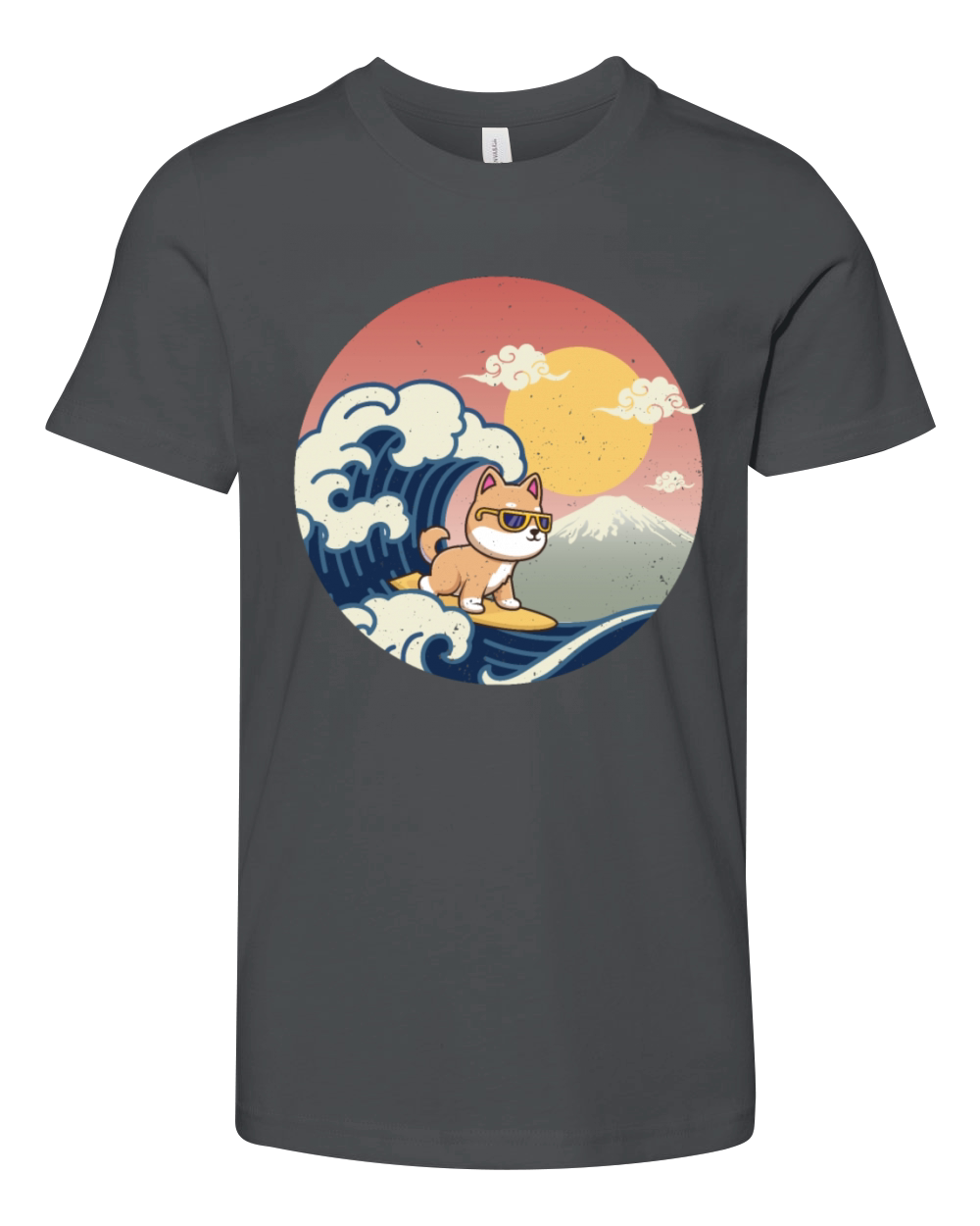 Vintage Sunset Surfing Shiba - Beach Summer Youth Unisex Jersey Tee