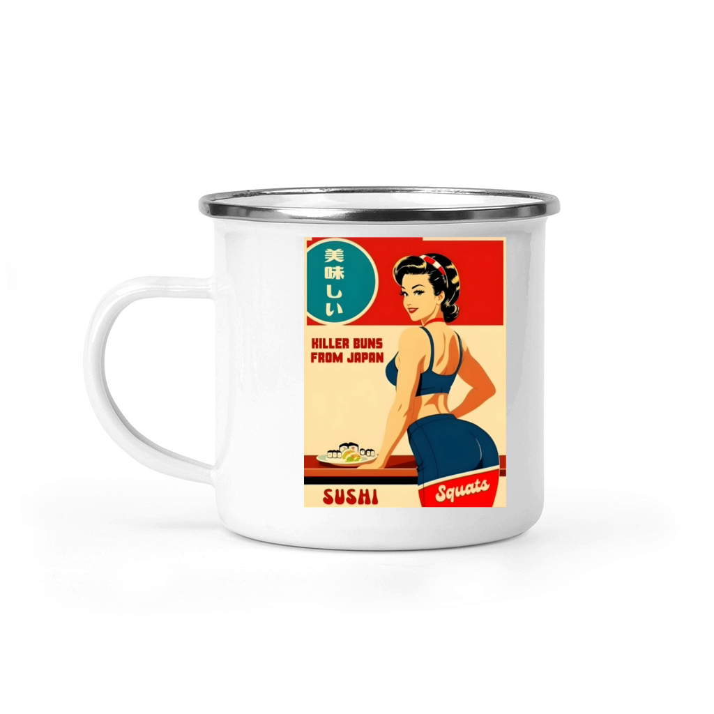 Cheeky Vintage Art Style Japan Sushi Fitness Humor Camping Mug
