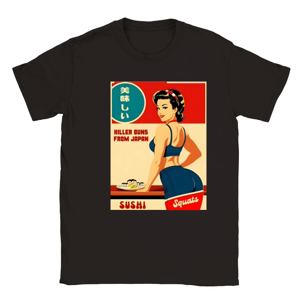 Cheeky Vintage Art Style Japan Sushi Fitness Humor Classic Kids Crewneck T-shirt