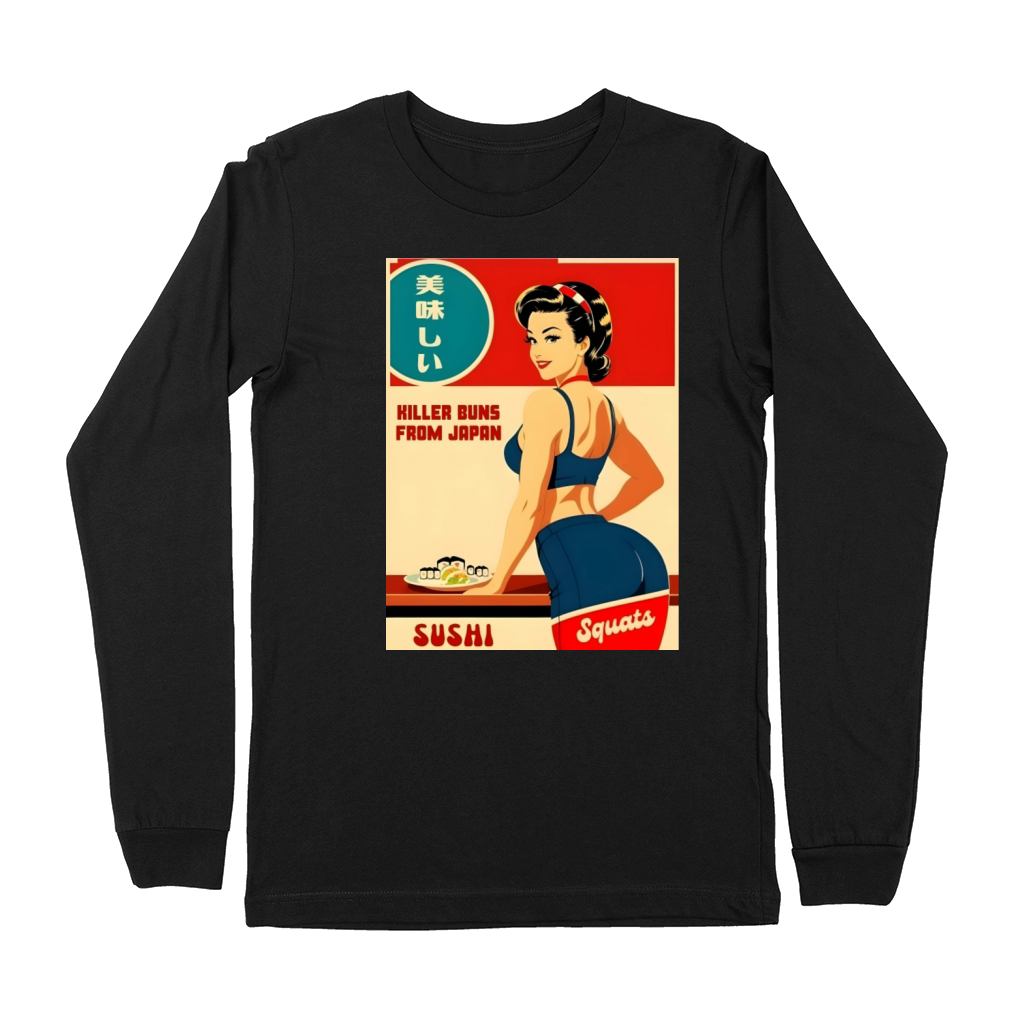 Cheeky Vintage Art Style Japan Sushi Fitness Humor Premium Long Sleeve