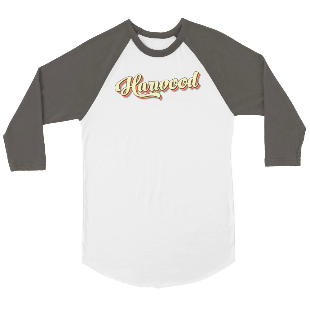 Harwood Baseball Font Unisex ¾ sleeve Raglan T-shirt