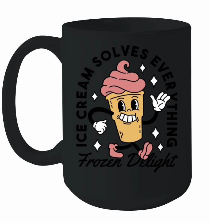 Ice Cream Solves Everything - Retro - Cartoon Ceramic Mug