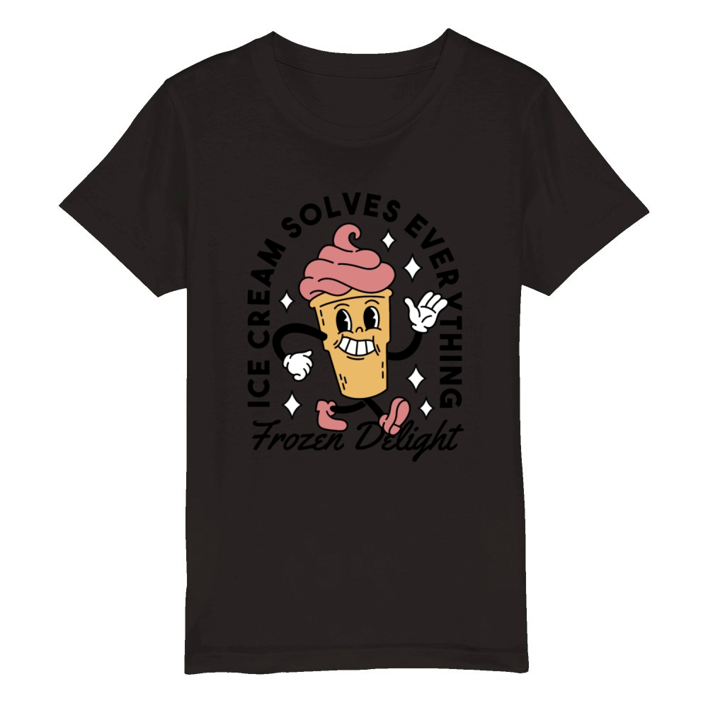 Ice Cream Solves Everything - Retro - Cartoon Organic Kids Crewneck T-shirt