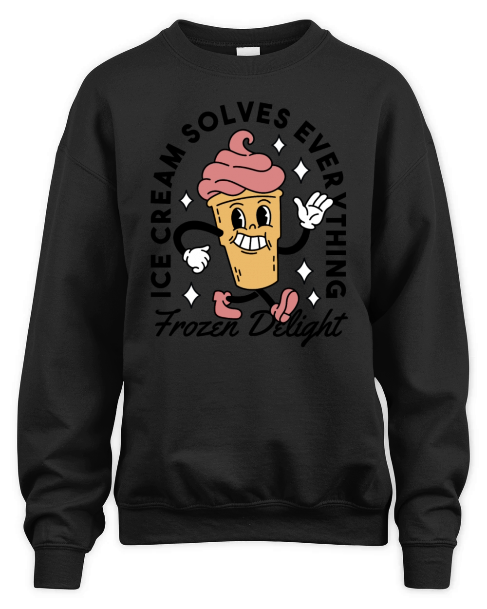 Ice Cream Solves Everything - Retro - Cartoon Unisex Premium Crewneck Sweatshirt
