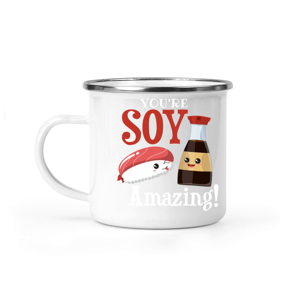 Funny Sushi Japan Soy Sauce Motif Camping Mug