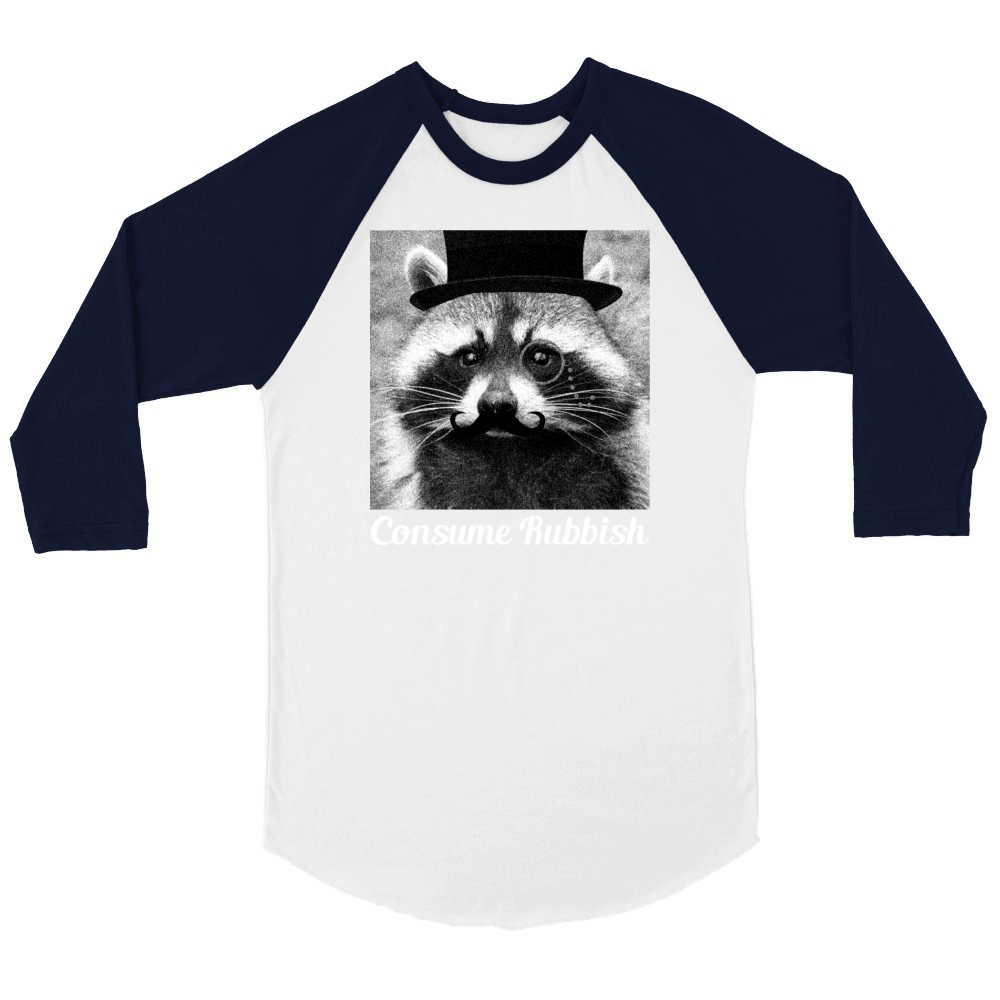 Consume Rubbish Raccoon Unisex ¾ sleeve Raglan T-shirt