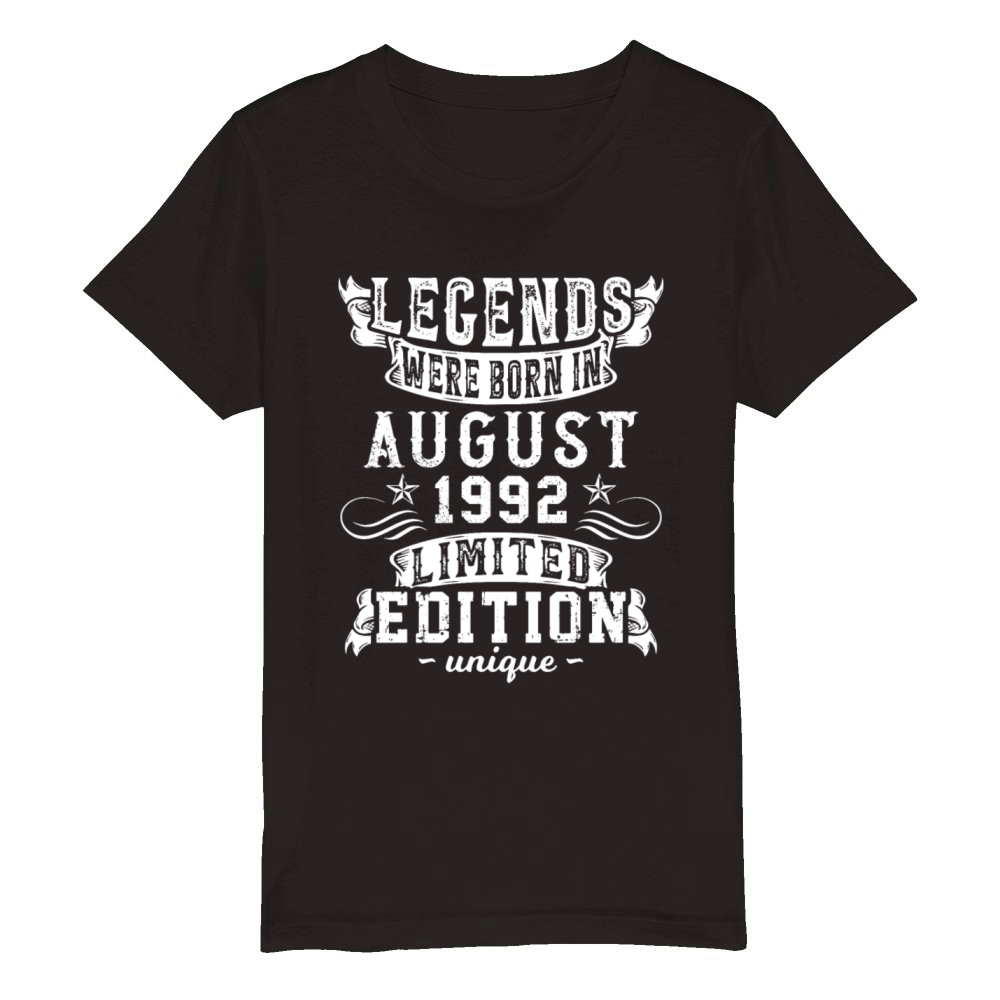 Birthday August 1992 Year Limited Edition Vintage Organic Kids Crewneck T-shirt