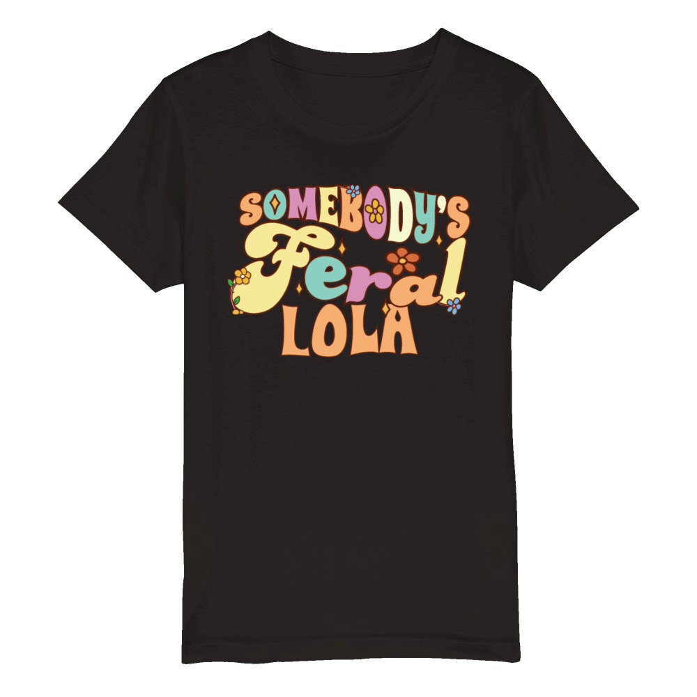 Somebodys Feral Grandma Family Pun Grandmother Organic Kids Crewneck T-shirt